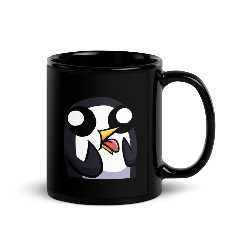 Derpy Penguin Black Coffee Mug